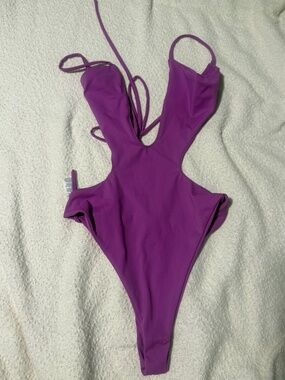 PrettyLittleThing Purple Cutout One Piece Swimsuit